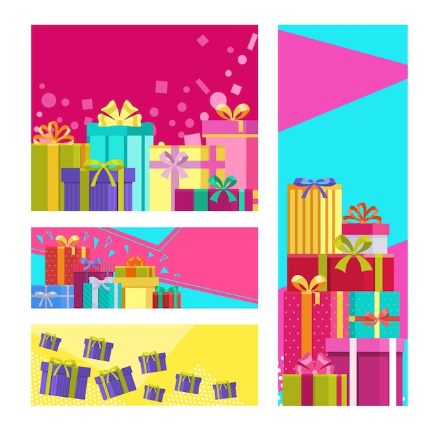 Caja de regalo Ilustración de vector de banner de regalo de tarjeta de cumpleaños Gane el concepto de volante de prueba moderno regale celebración y competencia