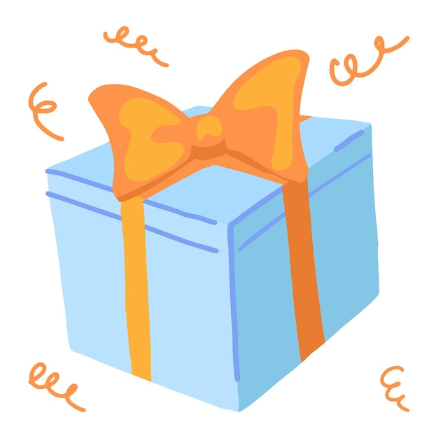 Caja de regalo con una ilustración de vector de dibujos animados de arco celebración felicitación vacaciones clipart aislado sobre fondo blanco