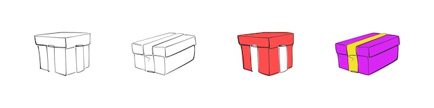 Caja de regalo juego de garabates coloridos paquete presente vector dibujo estilo ilustración decoración de vacaciones de Navidad