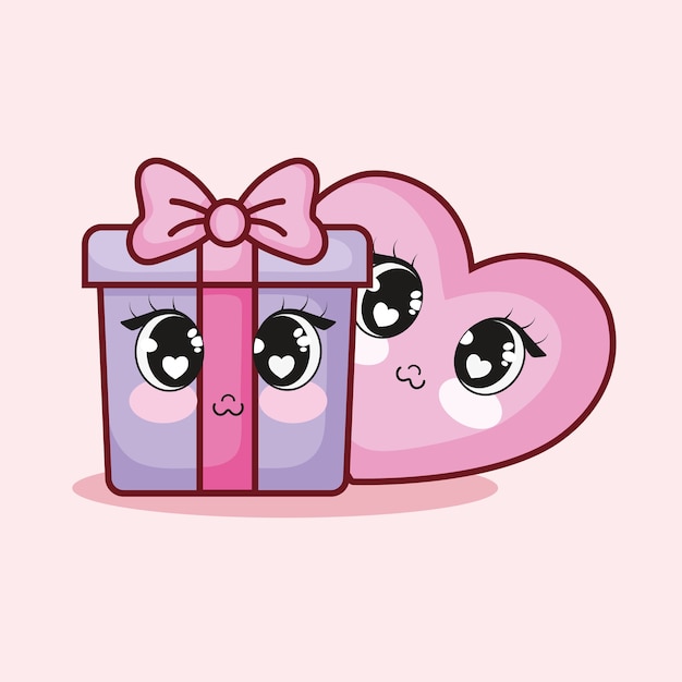 Vector caja de regalo kawaii y corazón