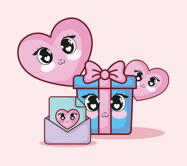 caja de regalo kawaii y corazones