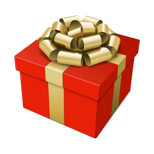 Caja de regalo con lazo dorado y cinta aislado en blanco ilustración
