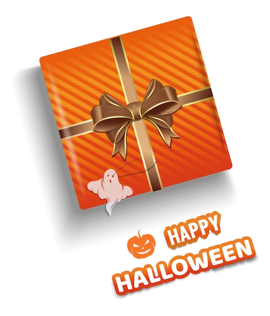 Vector caja de regalo naranja para halloween. caja de regalo de halloween en una vista superior de fondo blanco. feliz halloween. ilustración