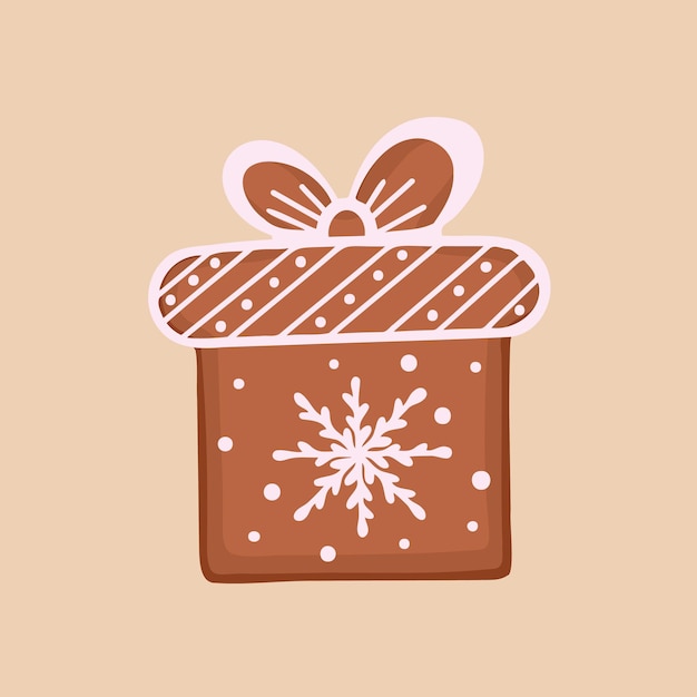 Vector caja de regalo de navidad galleta de pan de jengibre ilustración dibujada a mano