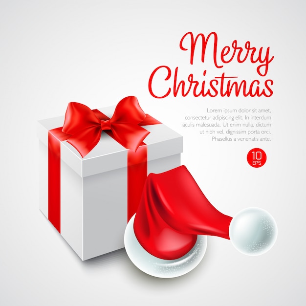 Caja de regalo de Navidad y gorro de Papá Noel