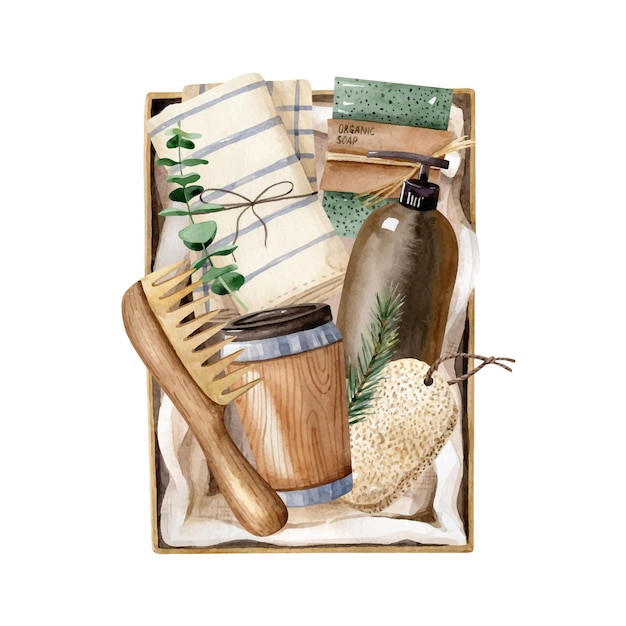 Vector caja de regalo de navidad sin residuos. ilustración dibujada a mano de estilo de vida ecológico. estilo escandinavo