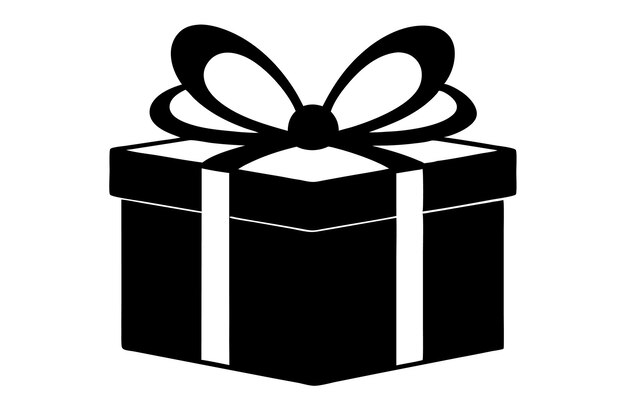 caja de regalo negra y blanca con una ilustración vectorial de silueta de cinta