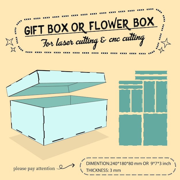 caja de regalo o caja de flores para corte por láser