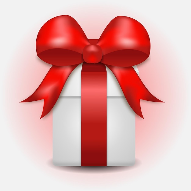 Caja de regalo o regalo blanca con ilustración vectorial de arco rojo