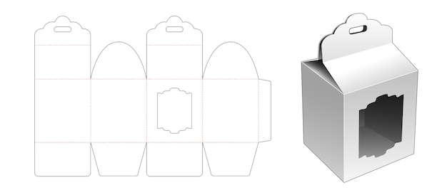 Vector caja de regalo con orificio para cinta y plantilla troquelada para ventana