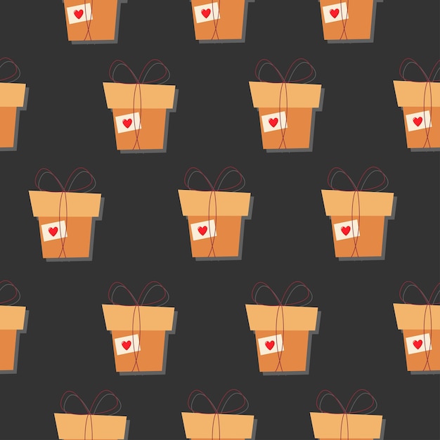 Una caja de regalo. Patrón vectorial en un estilo plano. Sencillo patrón sin costuras. Fondo del día de San Valentín.