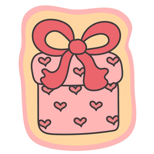 Vector caja de regalo con pegatinas. presente dibujado a mano. presente con cinta. día de san valentín