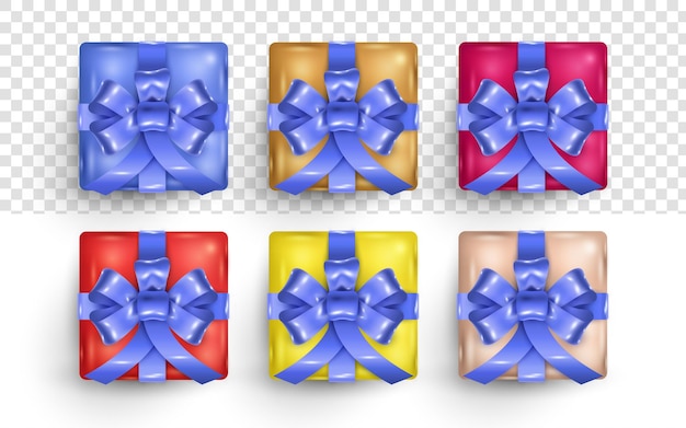 Caja de regalo realista 3d colorida con cinta azul