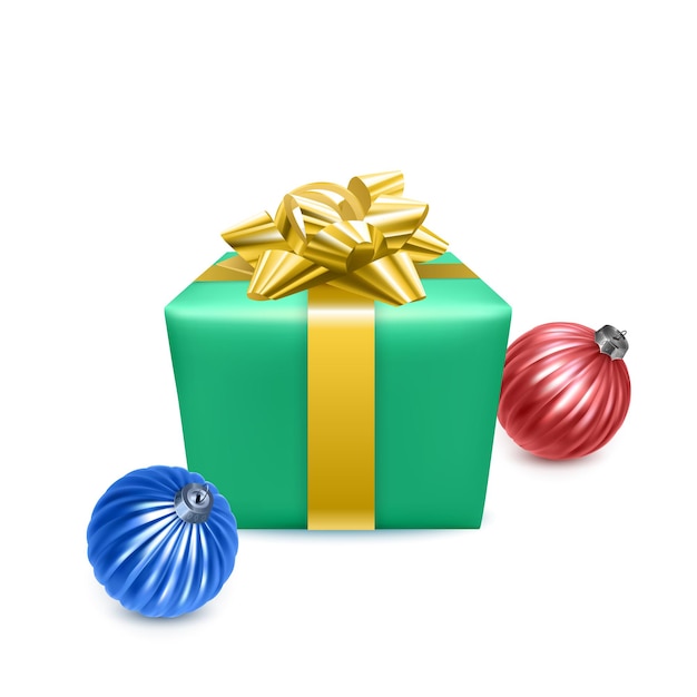 Caja de regalo realista y juguetes de árbol de Navidad para año nuevo, formato vectorial