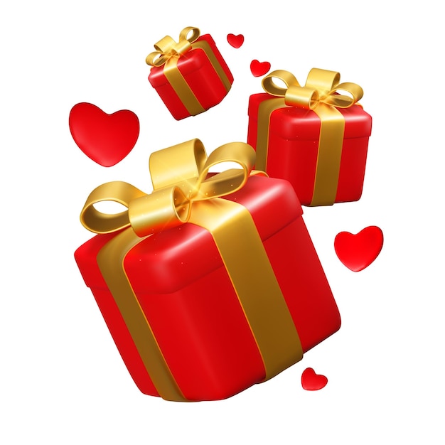 Caja de regalo roja 3d realista con corazones vector ilustración eps10