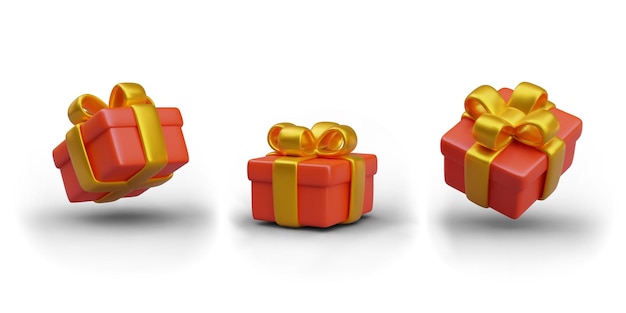 Caja de regalo roja atada con cinta de oro y la decoración navideña del arco