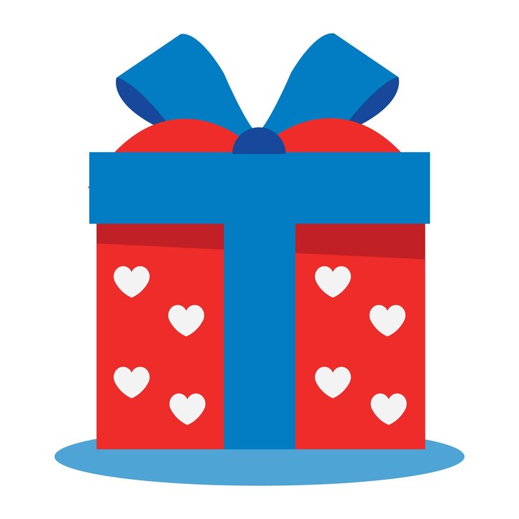 una caja de regalo roja y azul con corazones blancos en ella 4 de julio arte e ilustración para usar en camisas