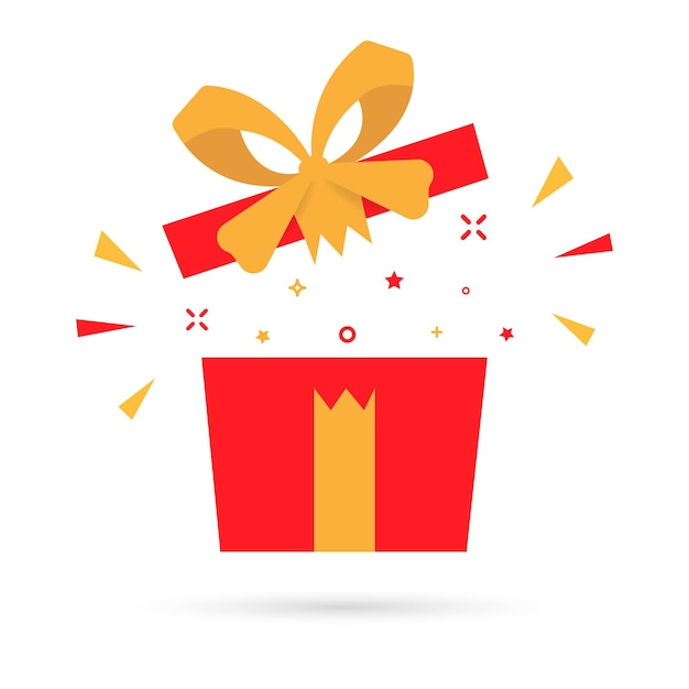 Caja de regalo roja y fiesta de cumpleaños de celebración especial de estilo plano confeti