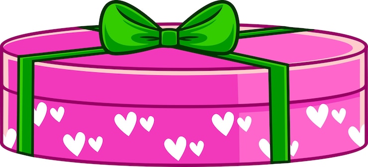 Vector caja de regalo rosa de dibujos animados con cinta y corazones vector ilustración dibujada a mano