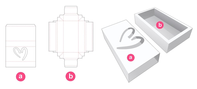 Caja de regalo y tapa con plantilla troquelada de ventana en forma de corazón