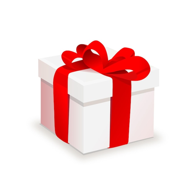 Caja de regalo vectorial con cinta roja sobre fondo blanco aislado