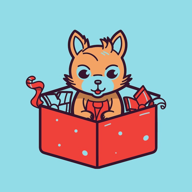 Caja de regalo vectorial con lindo animal en navidad