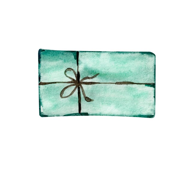 Caja de regalo verde ilustración acuarela