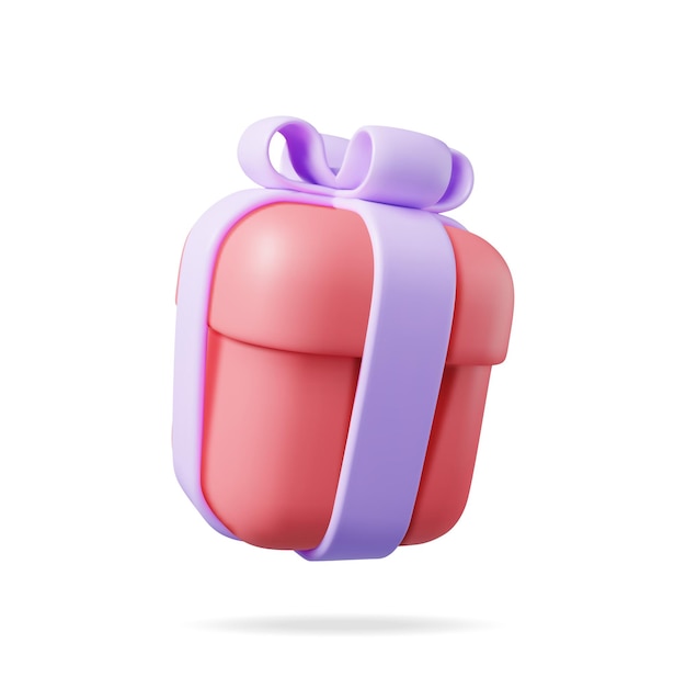Caja de regalos 3D aislada en blanco Render Caja envolta de colores Venta de Navidad Año Nuevo Caja de regalo de compras con arcos y cintas Caja de regalías para San Valentín Cumpleaños y vacaciones Ilustración vectorial