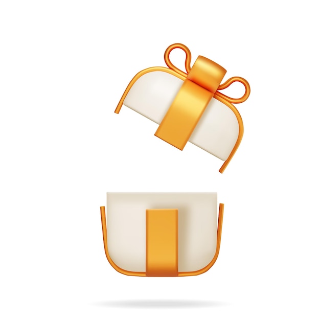 Caja de regalos 3D aislada en blanco Render Caja envolta de colores Venta de Navidad Año Nuevo Caja de regalo de compras con arcos y cintas Caja de regalías para San Valentín Cumpleaños y vacaciones Ilustración vectorial