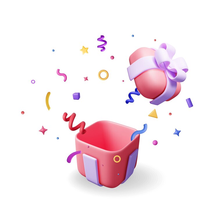Vector caja de regalos abierta en 3d con confeti que cae render caja de regalos sorpresa navidad año nuevo venta caja de regalos de compras con lazos cintas caja de regalos para san valentín cumpleaños y vacaciones ilustración vectorial