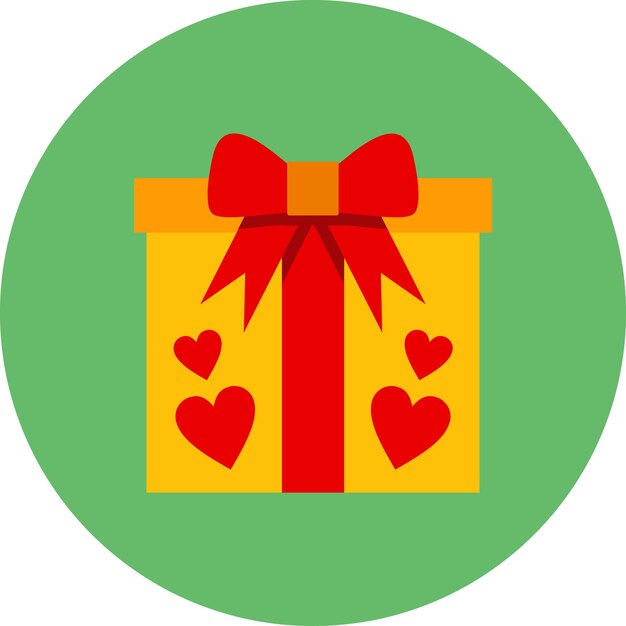Vector una caja de regalos amarilla con corazones en ella y un arco rojo en el medio