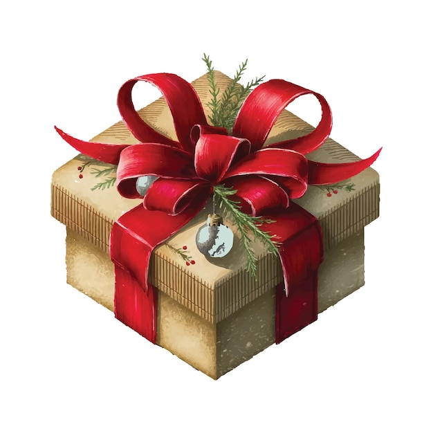 una caja de regalos con una cinta roja atada a su alrededor