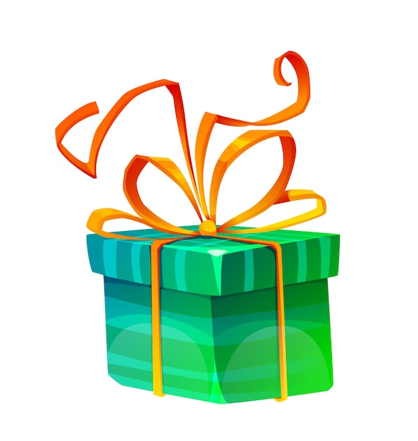Caja de regalos colorida sorpresa o presente en paquete verde brillante con cinta felicitaciones de cumpleaños