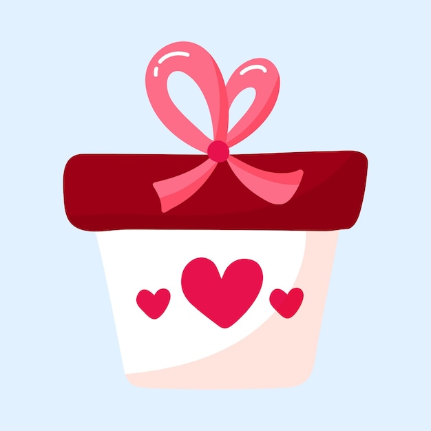 caja de regalos con decoración de arco y corazón San Valentín presente en blanco