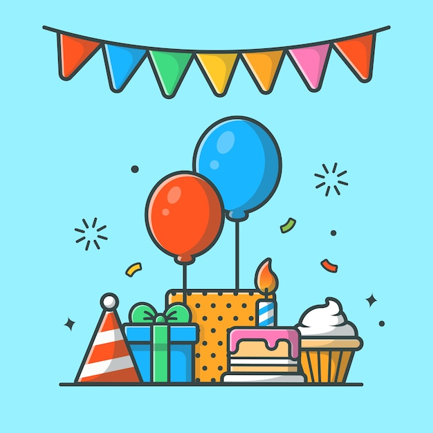Caja de regalos con ilustración de fiesta de pastel de cumpleaños