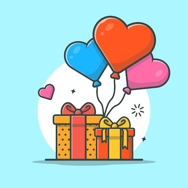 Caja de regalos con ilustración de globos de amor