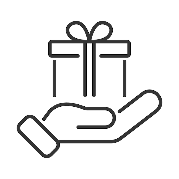 Caja de regalos en la mano Presente sorpresa Icono lineal vectorial
