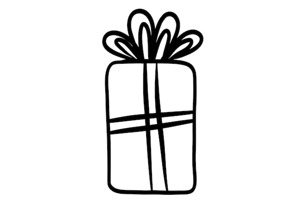 Caja de regalos de Navidad dibujada a mano envuelta en papel y decorada con cintas y arcos