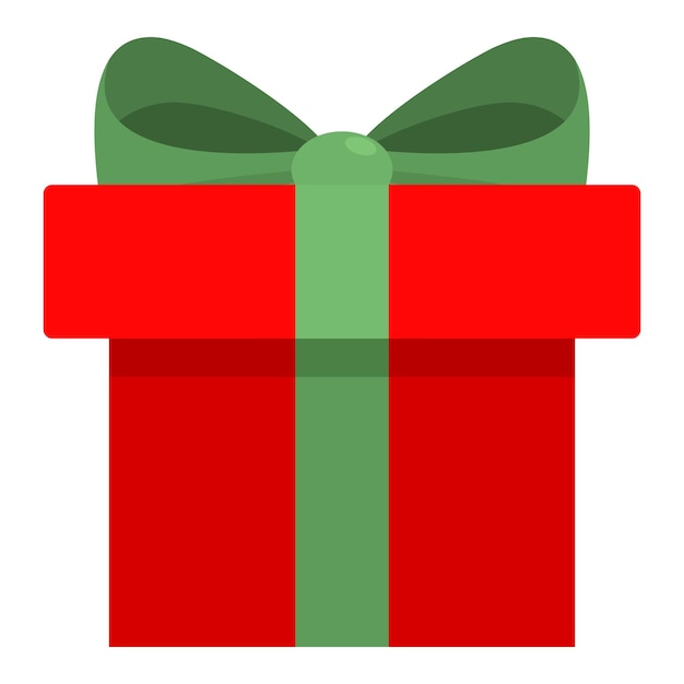 Caja de regalos de Navidad con icono plano de cinta verde aislado sobre un fondo blanco