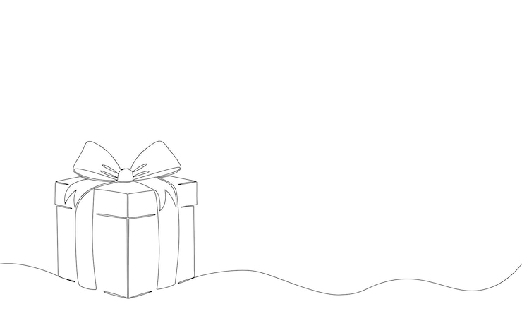 Vector caja de regalos de navidad de una línea continua con ilustración vectorial de cinta y arco