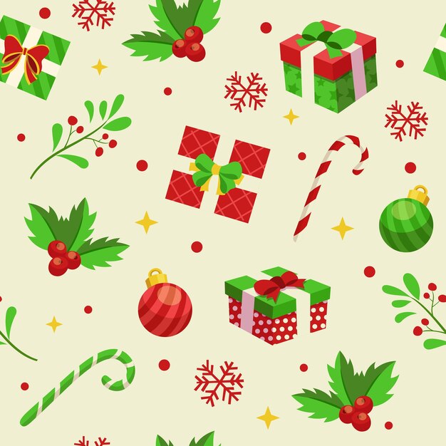 Caja de regalos de Navidad con patrón sin costura