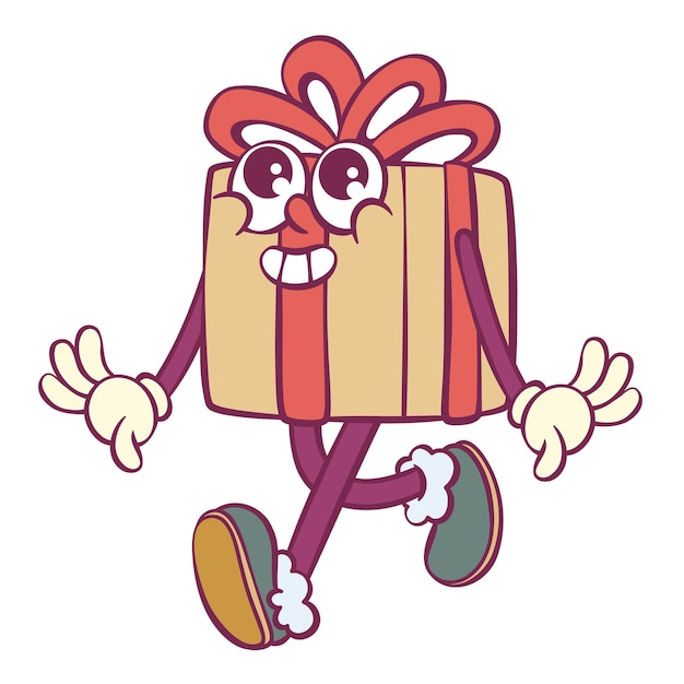 Caja de regalos de Navidad personajes de mascotas retro groovy