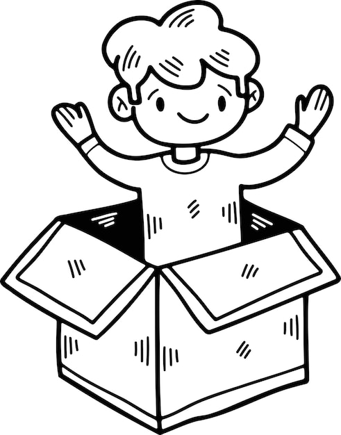 con caja de regalos para niños con ilustraciones dibujadas a mano en estilo lineal