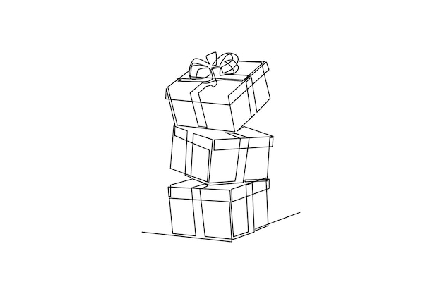 Caja de regalos de plantilla de dibujo de línea continua con concepto de fiesta Bday presenta caja de cartón o plantilla de banner con tipografía de feliz cumpleaños Ilustración gráfica de vector de diseño de dibujo de línea única