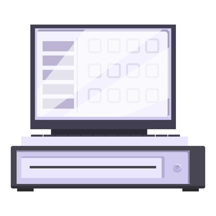 Vector caja registradora electrónica con interfaz de visualización de las transacciones financieras