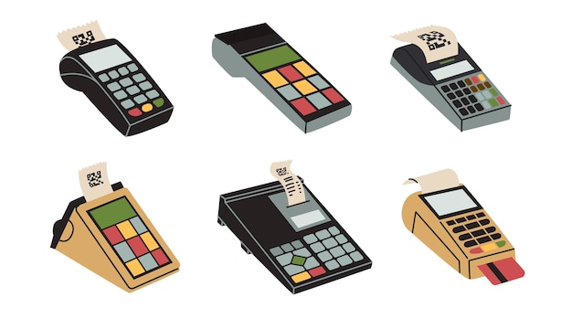 Caja registradora Terminal para lectura de tarjetas y emisión de un recibo de compra Compras Pago sin contacto en línea y concepto financiero Estilo plano en ilustración vectorial Elemento aislado