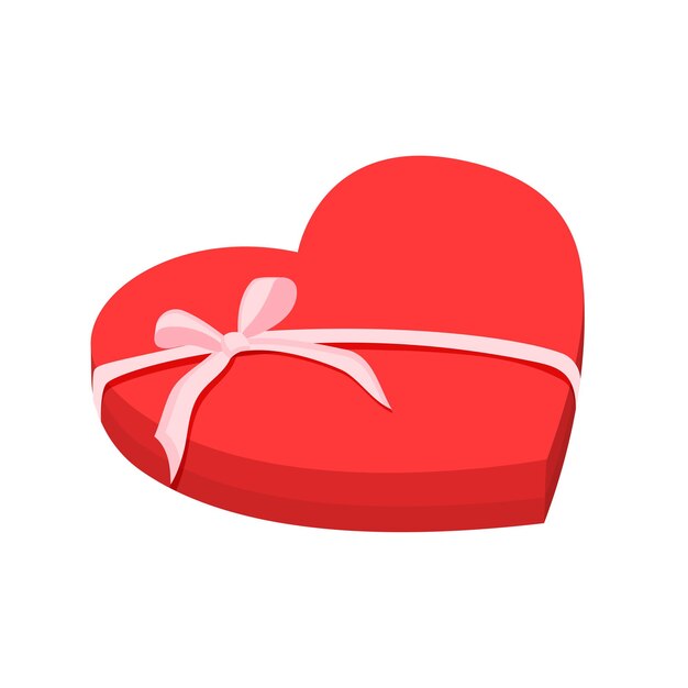 Caja roja en forma de corazón con un lazo rosa para dulces Ilustración para el Día de San Valentín