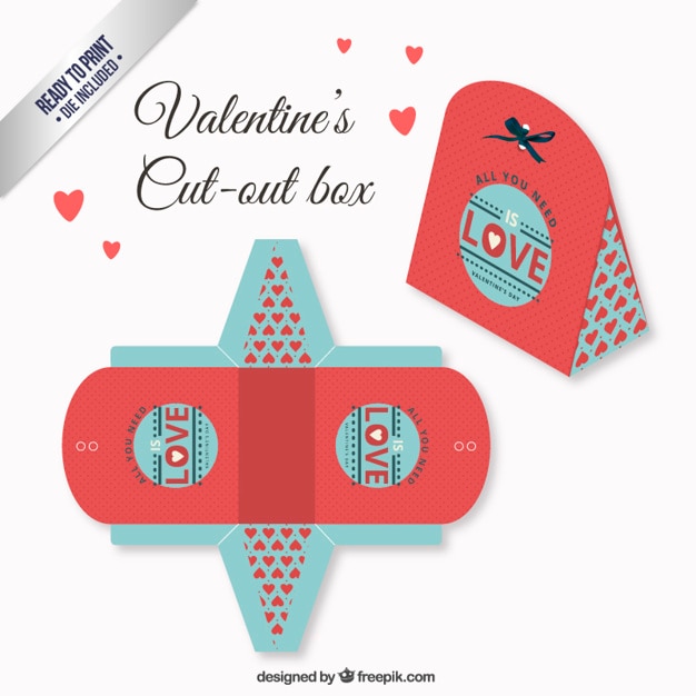 Vector caja de san valentín linda en color coral y azul