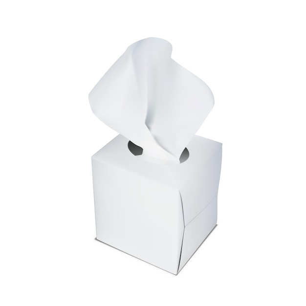 Caja de servilletas de papel realista aislada sobre fondo blanco