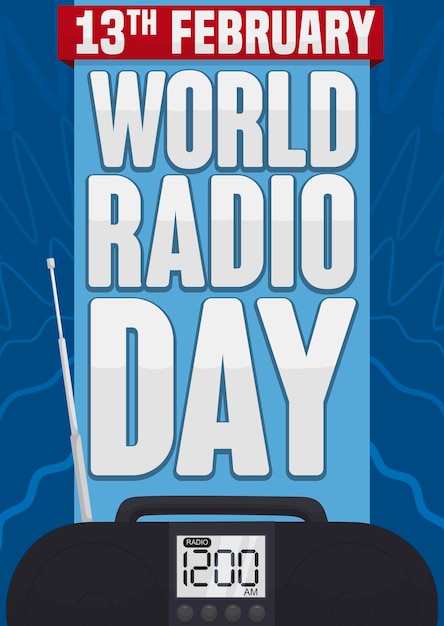 Vector caja de sonido con señales y ondas de frecuencia para celebrar el día mundial de la radio.